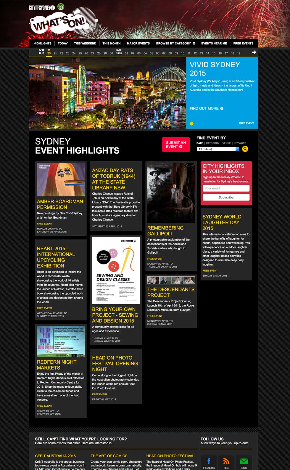 City of Sydney's What's On Website: A User-Centric Design Approach desktop layout